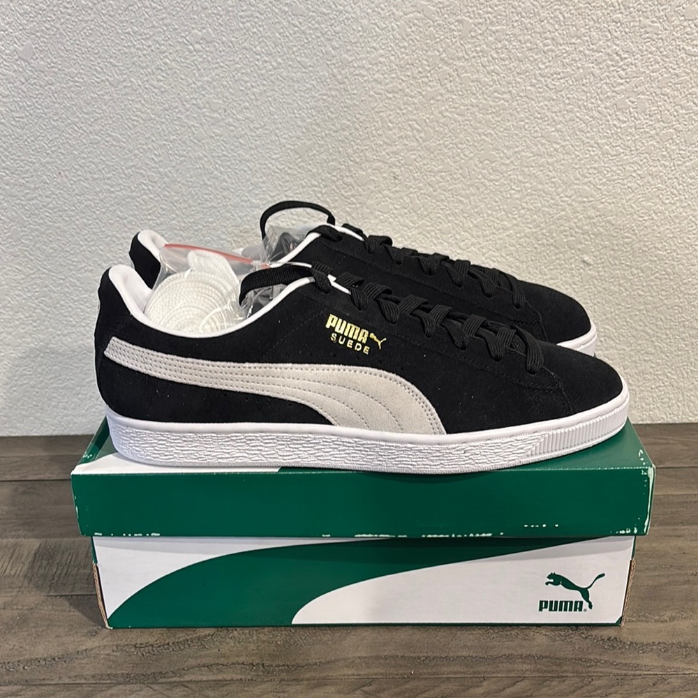 Puma Classic Black Suede Sneakers with White Detail